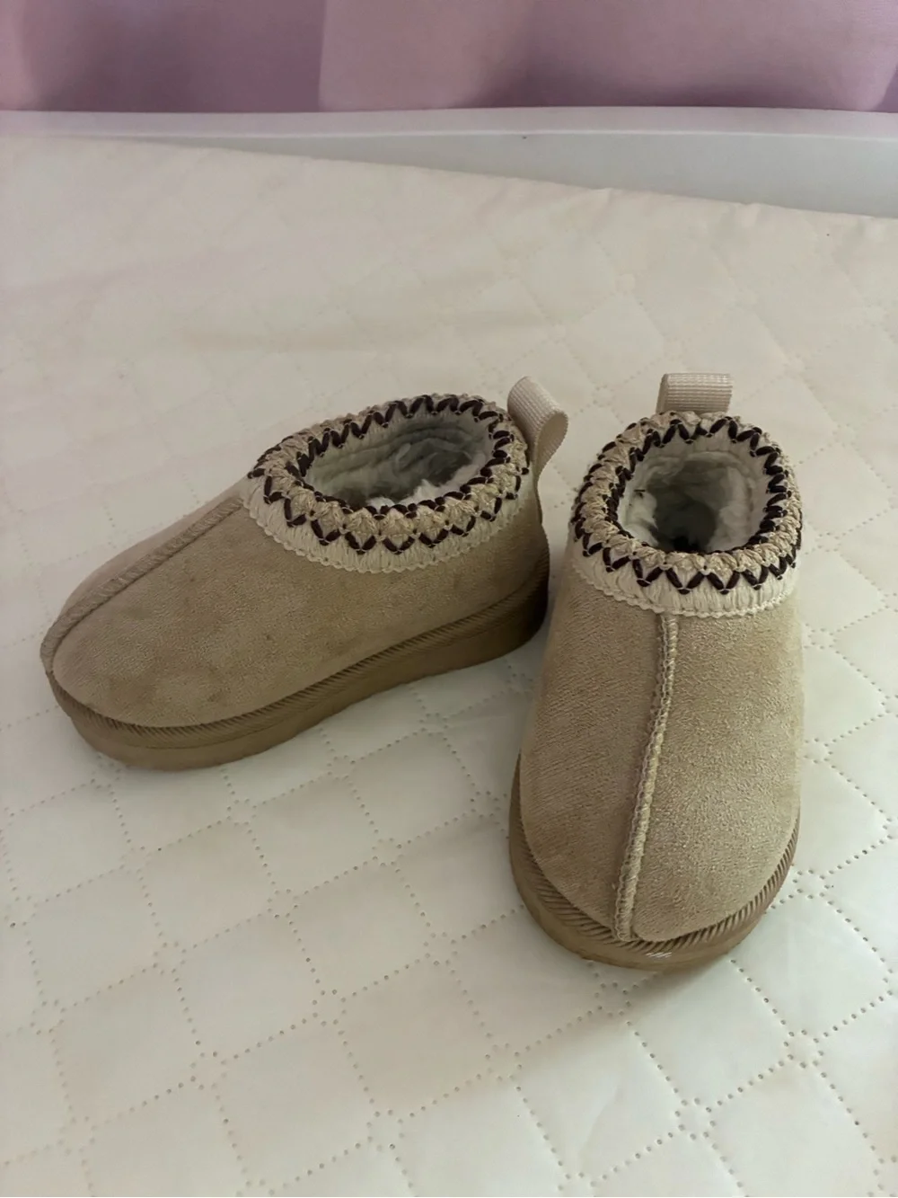 Kids Cozy Slip-On Booties in Beige
